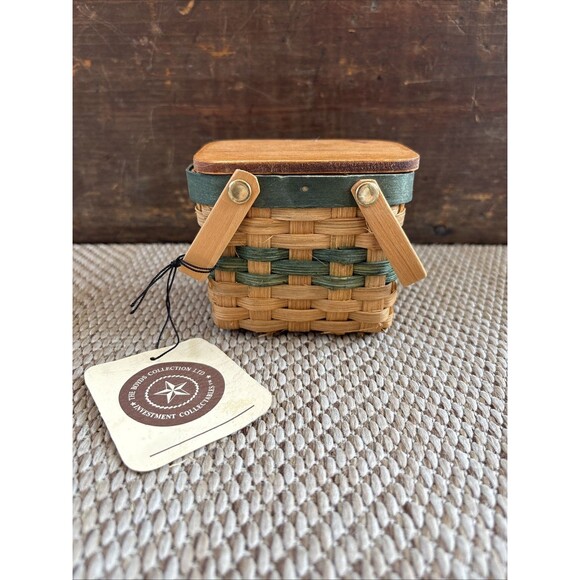 The Boyds Bears Collection Brown Handmade Painted Woven Miniature Wooden Basket - Picture 1 of 7
